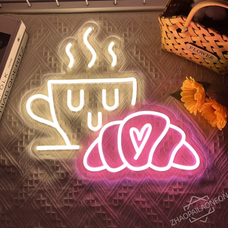 Commercial Kitchen Walls - Coffee Bread Neon Sign Croissant Neon