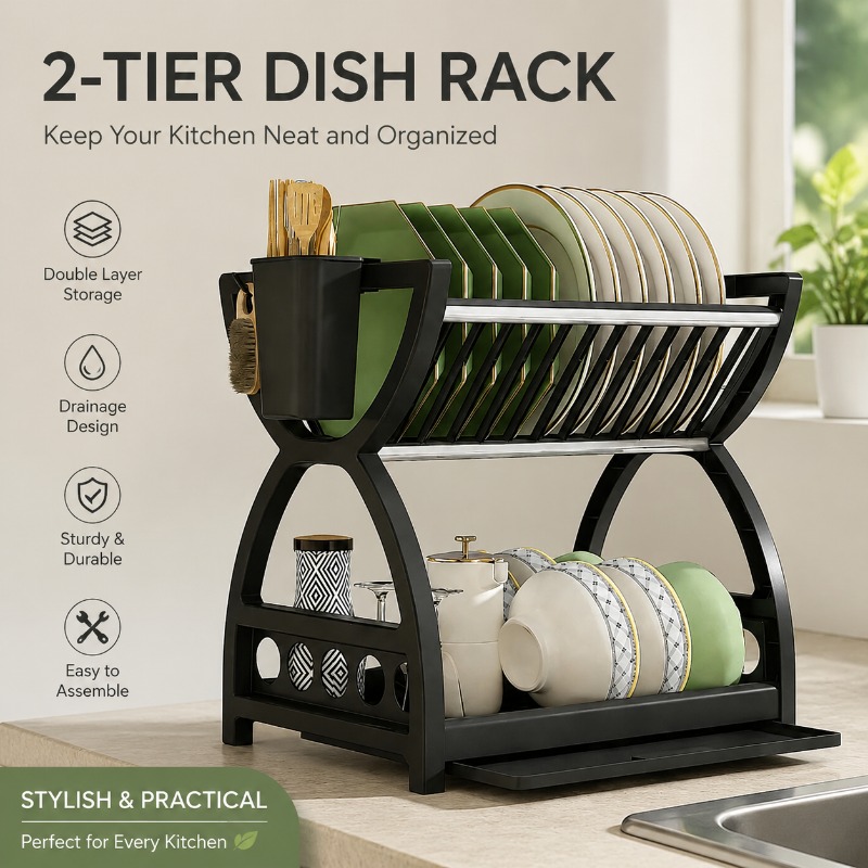Commercial Kitchen Shelving - 2 Tier Dish Drying Rack Kitchen
