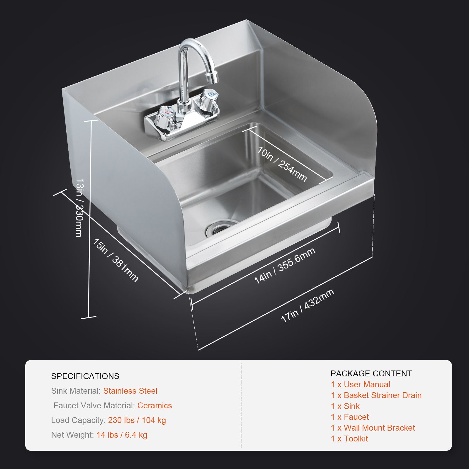 Commercial Kitchen Walls - Commercial Hand Sink with Faucet and
