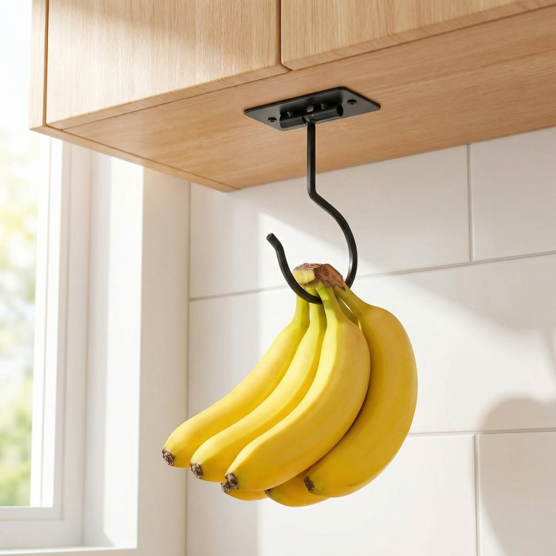 Commercial Kitchen Organization - Black Metal Self-Adhesive Banana Hook Foldable