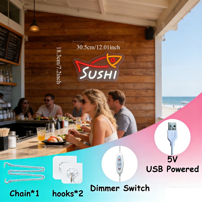 LED Sushi Fish Shape Neon Sign - Commercial Kitchen Walls recension och pris