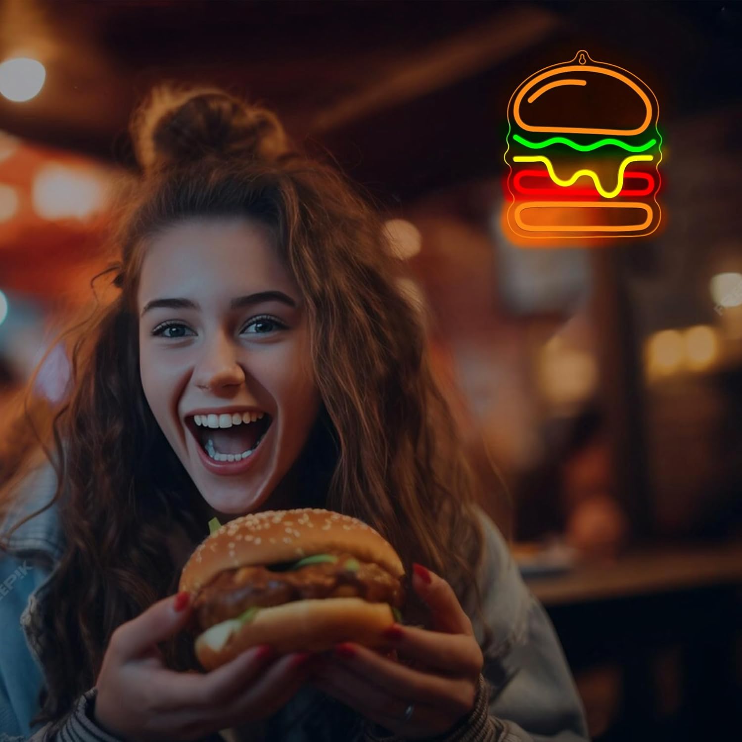 Burger Neon Sign with Layered  - Commercial Kitchen Walls recension och pris