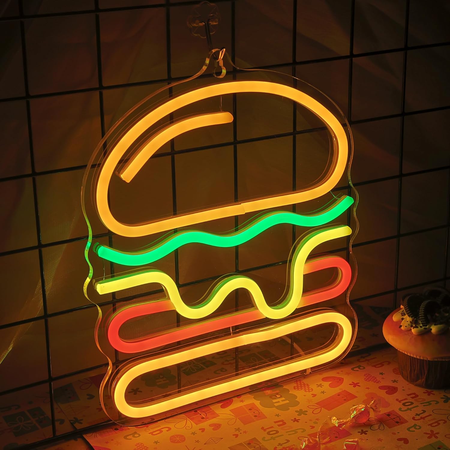 Burger Neon Sign with Layered  - Commercial Kitchen Walls recension och pris