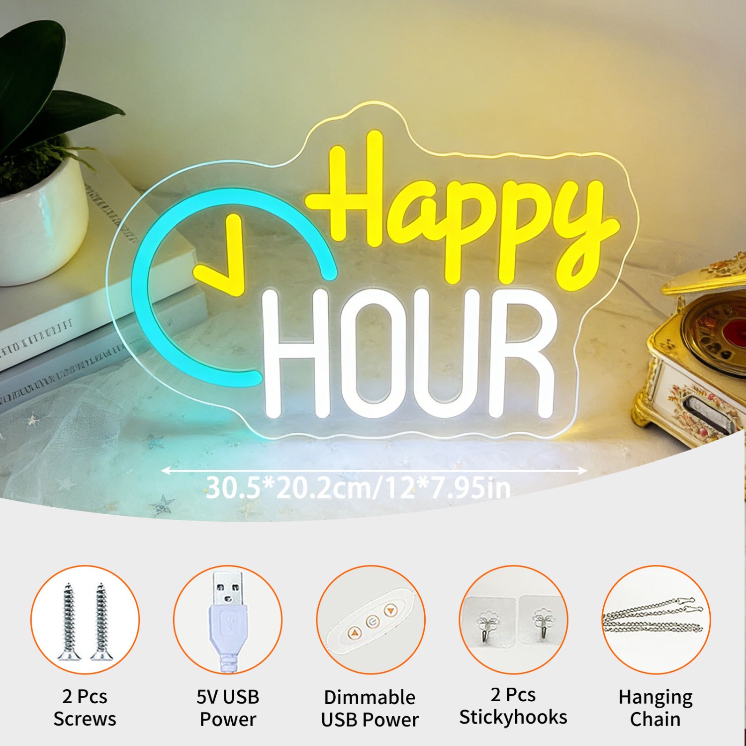 Happy HOUR Cloud Neon Sign wit - Commercial Kitchen Walls recension och pris